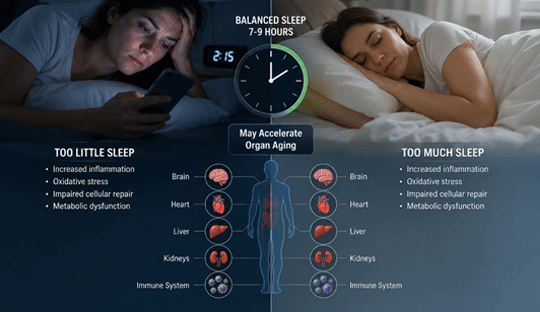 Both Too Little and Too Much Sleep May Accelerate Organ Aging